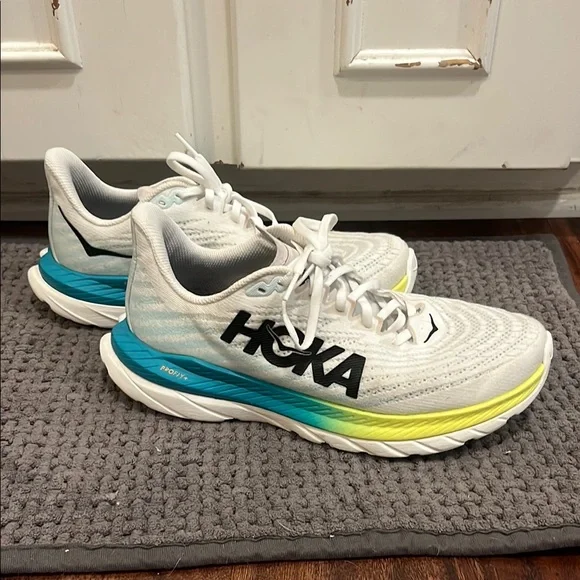 Hoka White and Aqua Running Shoes - Picture 2 of 4